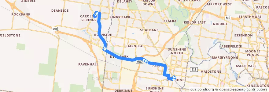 Mapa del recorrido Bus 426: Sunshine Station => Caroline Springs de la línea  en Victoria.