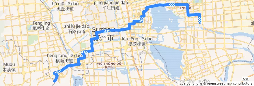 Mapa del recorrido 47路: 津梁街首末站→国际教育园北区首末站 de la línea  en 姑苏区.