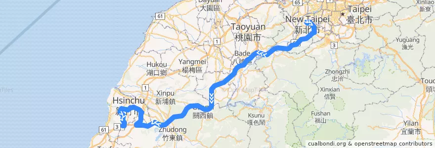 Mapa del recorrido 3777 板橋->新竹 de la línea  en Taïwan.