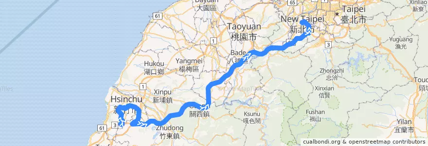 Mapa del recorrido 3777 新竹->板橋 de la línea  en Тайвань.