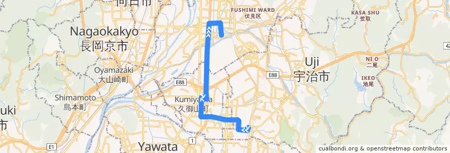 Mapa del recorrido 大久保中書島線 de la línea  en Киото.