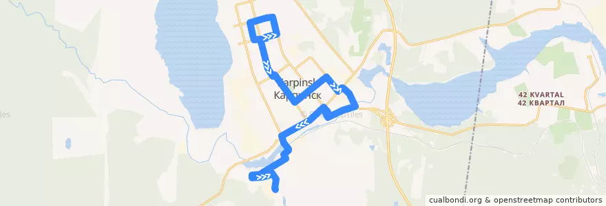 Mapa del recorrido 7: Автостанция Карпинск — Кирпичный завод de la línea  en городской округ Карпинск.