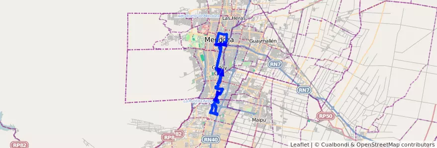 Mapa del recorrido 11 - Bº 21 de Julio - Morales-Figueroa Alcorta con C. GOB de la línea G01 en Mendoza.