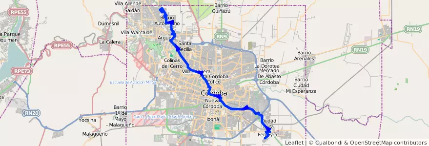 Mapa del recorrido 11 de la línea N (Naranja) en Municipio de Córdoba.