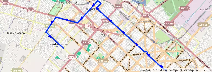 Mapa del recorrido 11 de la línea Norte en Partido de La Plata.