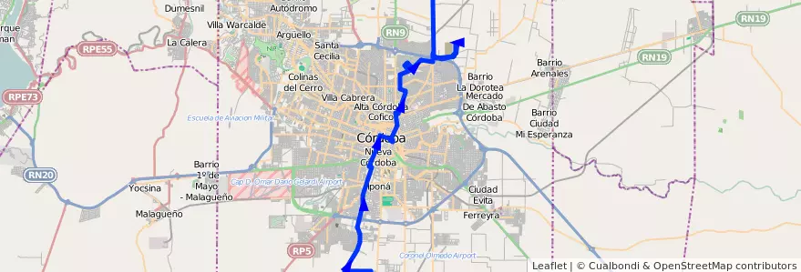 Mapa del recorrido 11 de la línea R (Rojo) en Municipio de Córdoba.