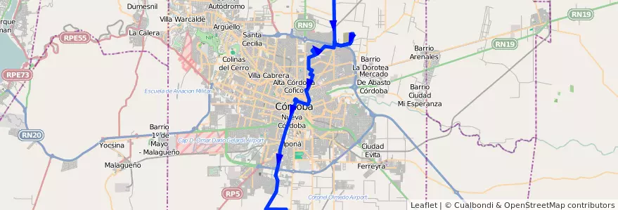 Mapa del recorrido 11 de la línea R (Rojo) en Municipio de Córdoba.