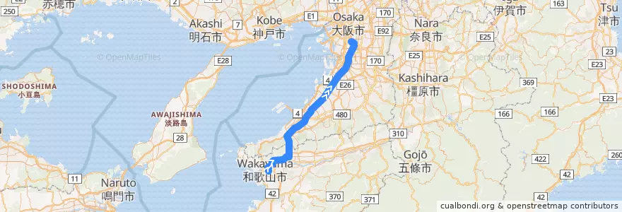 Mapa del recorrido JR阪和線 de la línea  en Japan.