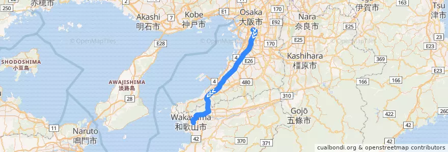 Mapa del recorrido JR阪和線 de la línea  en Giappone.