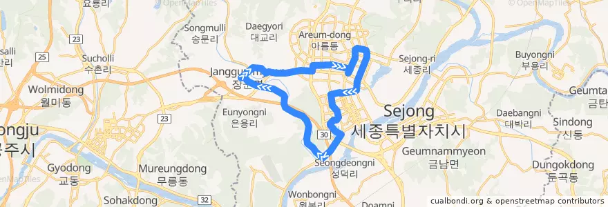 Mapa del recorrido 세종 시내버스 52 de la línea  en Sejong.