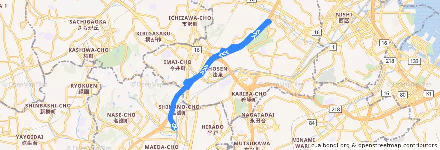 Mapa del recorrido 相鉄バス横浜営業所浜17系統 de la línea  en Ходогая.