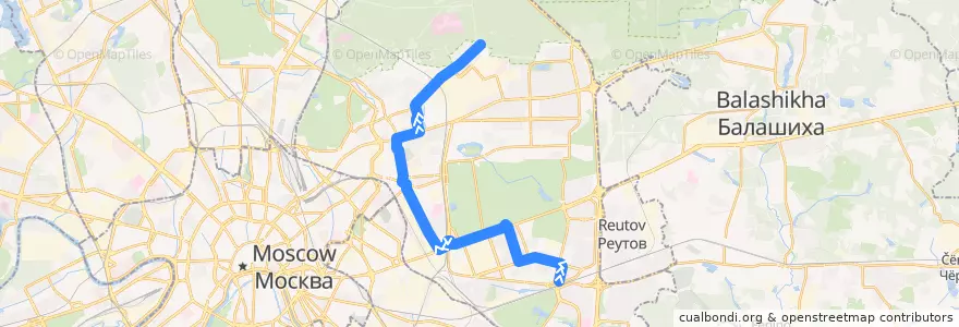 Mapa del recorrido Трамвай 36: Новогиреево => Детский санаторий de la línea  en Östlicher Verwaltungsbezirk.