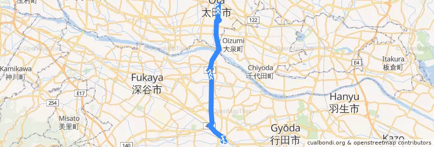 Mapa del recorrido Ota-Cityシャトル500 熊谷駅南口⇒BUSターミナルおおた⇒太田駅南口 de la línea  en Japonya.