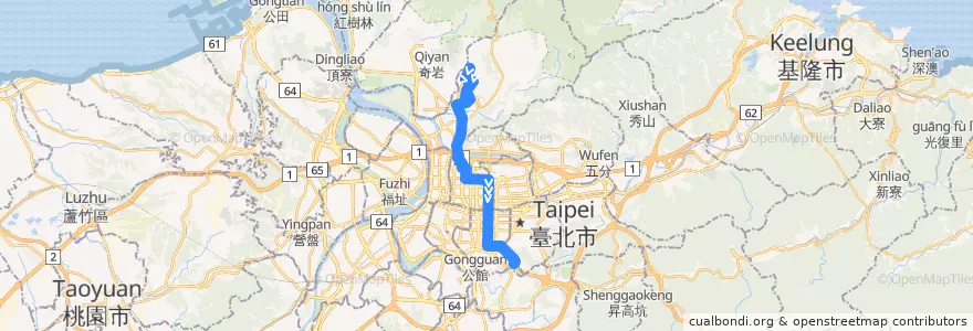 Mapa del recorrido 臺北市 685吉林 麟光新村-吉林路-天母 (往程) de la línea  en Тайбэй.