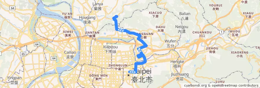 Mapa del recorrido 臺北市 藍7副 捷運市政府站->故宮博物院 de la línea  en Taipéi.