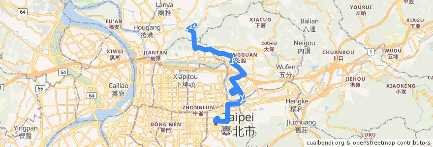 Mapa del recorrido 臺北市 藍7副 故宮博物院->捷運市政府站 de la línea  en 臺北市.