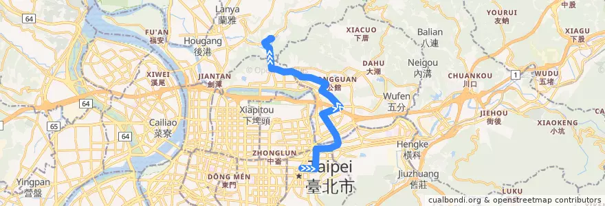 Mapa del recorrido 臺北市 藍7 捷運市政府站->故宮博物院 de la línea  en Тайбэй.