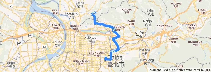 Mapa del recorrido 臺北市 藍7 故宮博物院->捷運市政府站 de la línea  en Taipei.