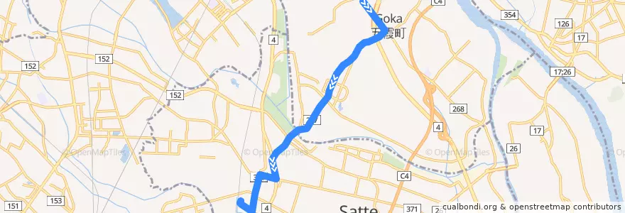 Mapa del recorrido 朝日バスST21系統 五霞町役場⇒辰堂⇒幸手駅 de la línea  en 일본.
