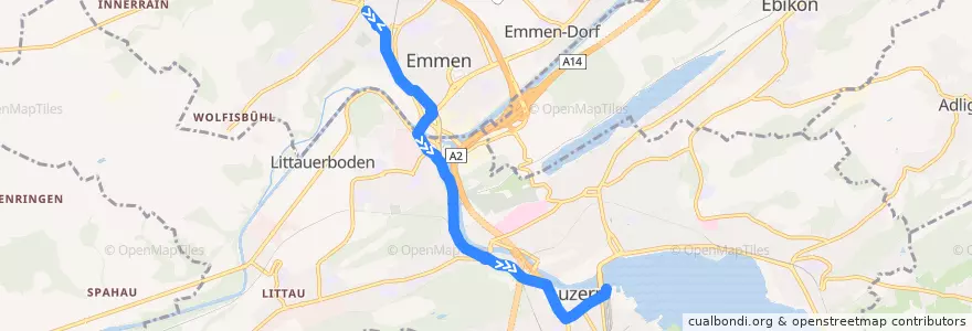 Mapa del recorrido Bus 2: Emmenbrücke, Sprengi => Luzern, Bahnhof de la línea  en Luzern.
