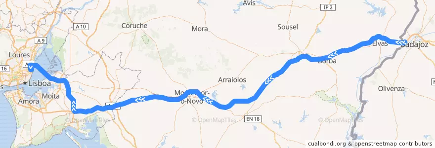 Mapa del recorrido Flixbus 795: Madrid, Flughafen Barajas (T4) => Lissabon, Busbahnhof Oriente de la línea  en پرتغال.