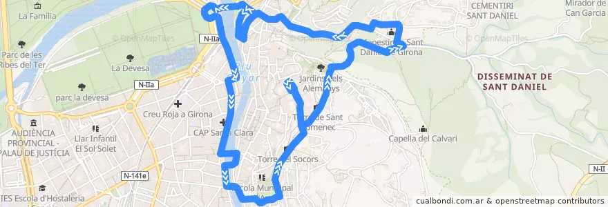 Mapa del recorrido El Gerio de la línea  en Girona.