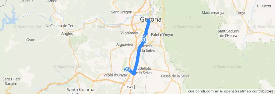 Mapa del recorrido 607: Girona Airport - Girona City Centre de la línea  en Жирона.