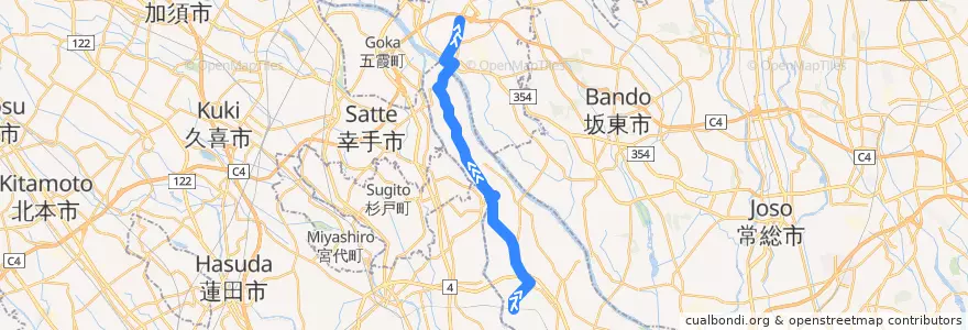 Mapa del recorrido 朝日バスKW04系統 川間駅⇒関宿中央ターミナル⇒境車庫 de la línea  en اليابان.