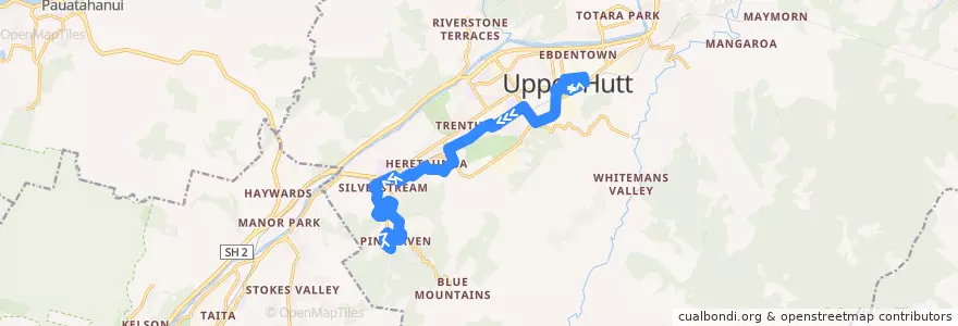 Mapa del recorrido Bus 115: Upper Hutt => Pinehaven de la línea  en Upper Hutt City.