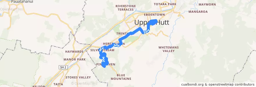 Mapa del recorrido Bus 115: Silverstream => Pinehaven => Upper Hutt de la línea  en Upper Hutt City.