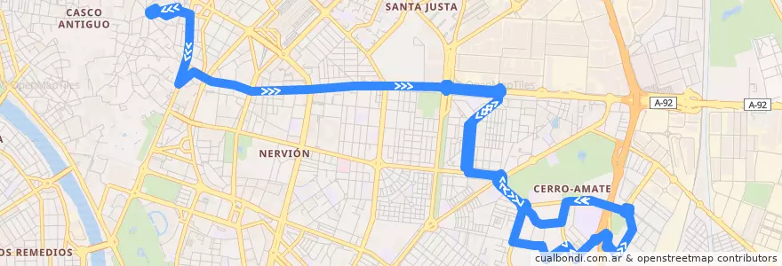 Mapa del recorrido 24 Ponce de León - Palmete de la línea  en Sevilla.
