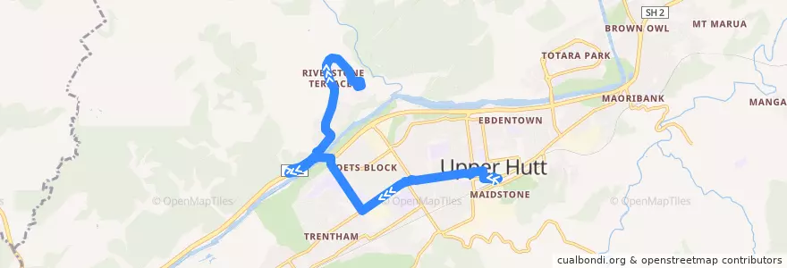 Mapa del recorrido Bus 113: Upper Hutt => Riverstone Terraces de la línea  en Upper Hutt City.
