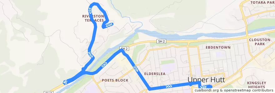 Mapa del recorrido Bus 113: Riverstone Terraces => Upper Hutt de la línea  en Upper Hutt City.