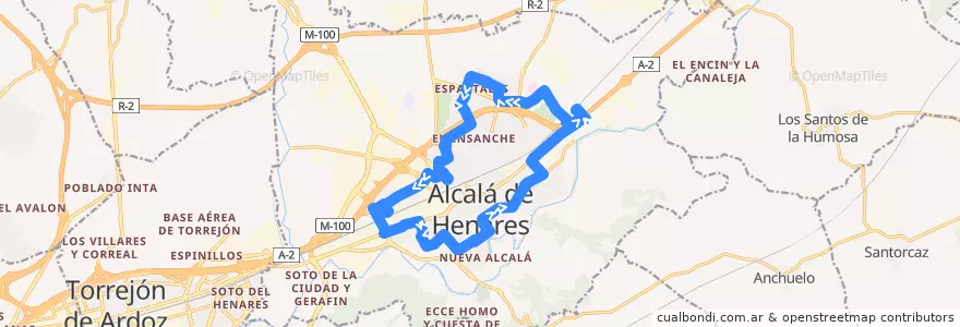 Mapa del recorrido Bus Línea 1B: Circular de la línea  en Alcalá de Henares.