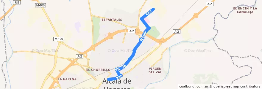 Mapa del recorrido Bus Línea 2: Vía Complutense - Universidad (Politécnico) de la línea  en Alcalá de Henares.