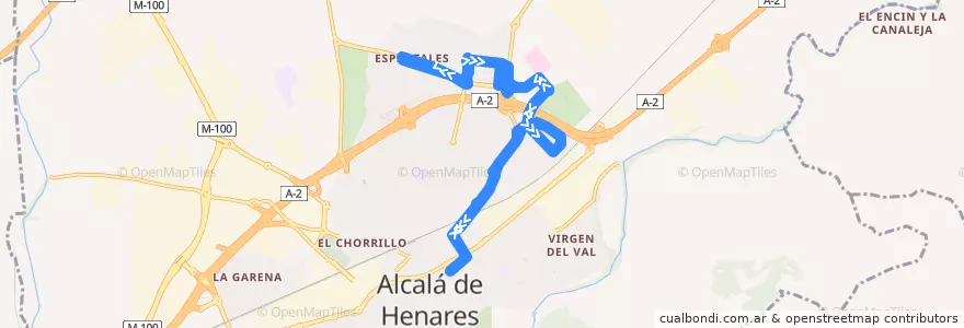 Mapa del recorrido Bus Línea 3: Puerta de los Mártires - Espartales de la línea  en Alcalá de Henares.
