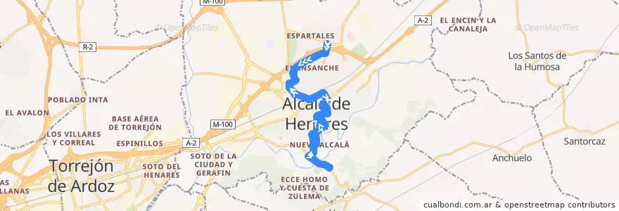 Mapa del recorrido Bus Línea 7: Nueva Alcalá - El Ensanche de la línea  en Alcalá de Henares.
