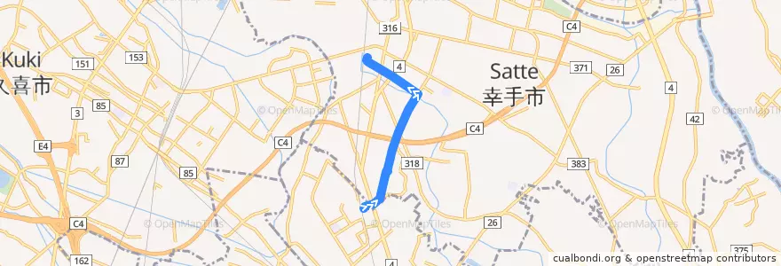 Mapa del recorrido 朝日バスST01系統 杉戸高野台駅⇒幸手駅 de la línea  en Saitama Prefecture.