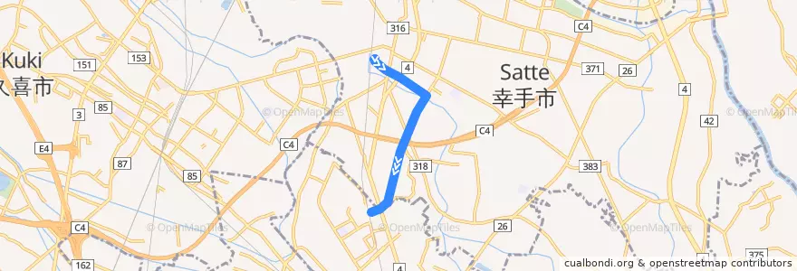 Mapa del recorrido 朝日バスST01系統 幸手駅⇒杉戸高野台駅 de la línea  en Präfektur Saitama.