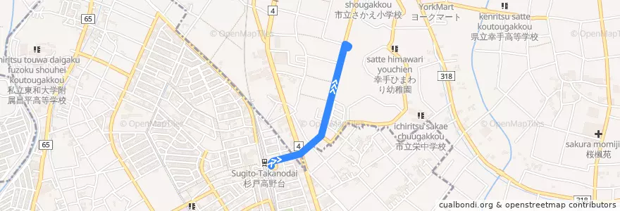 Mapa del recorrido 朝日バスST04系統 杉戸高野台駅⇒幸手団地 de la línea  en Präfektur Saitama.