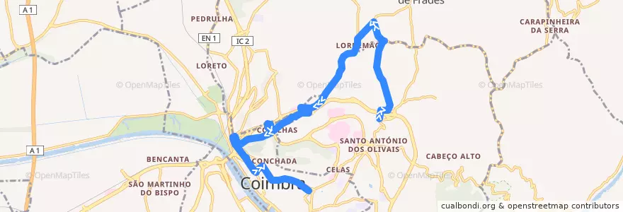 Mapa del recorrido 19R: São Romão => Lordemão => Praça da República de la línea  en Coimbra.