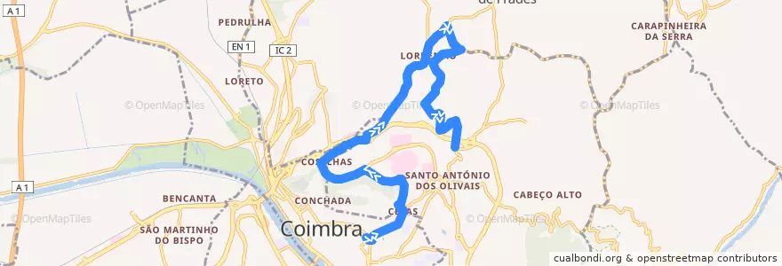 Mapa del recorrido 19R: Praça da República => Lordemão => São Romão de la línea  en Coimbra.