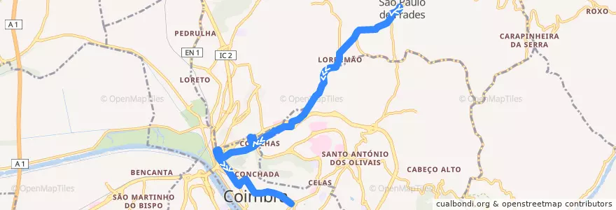 Mapa del recorrido 19: São Paulo de Frades => Lordemão => Praça da República de la línea  en Coimbra.