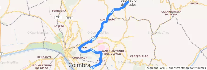 Mapa del recorrido 19: Praça da República => Lordemão => São Paulo de Frades de la línea  en Coimbra.