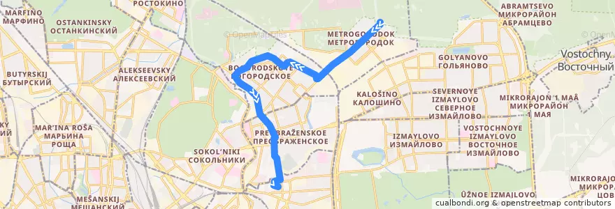 Mapa del recorrido Трамвай 2: Метрогородок => Метро «Семёновская» de la línea  en Östlicher Verwaltungsbezirk.