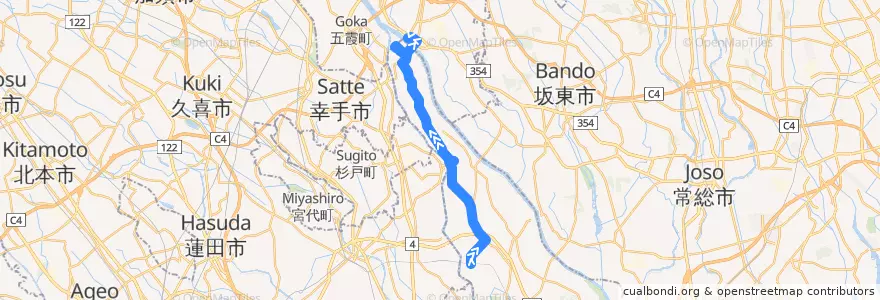 Mapa del recorrido 朝日バスKW05系統 川間駅⇒関宿中央ターミナル・関宿城博物館⇒境町 de la línea  en Noda.