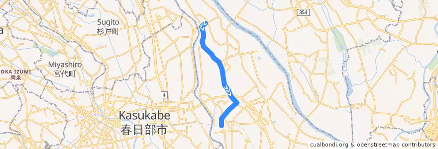Mapa del recorrido 朝日バスKW02系統 関宿中央ターミナル⇒東宝珠花⇒川間駅 de la línea  en 野田市.