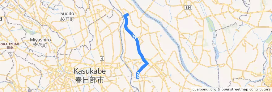 Mapa del recorrido 朝日バスKW02系統 川間駅⇒東宝珠花⇒関宿中央ターミナル de la línea  en 野田市.