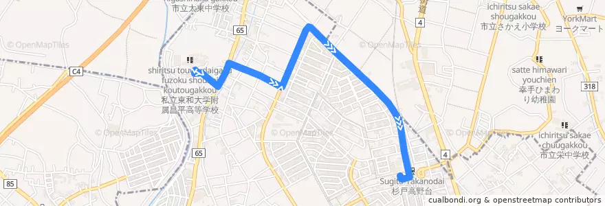 Mapa del recorrido 朝日バスSU11系統 昌平高校⇒杉戸高野台駅西口 de la línea  en 杉戸町.