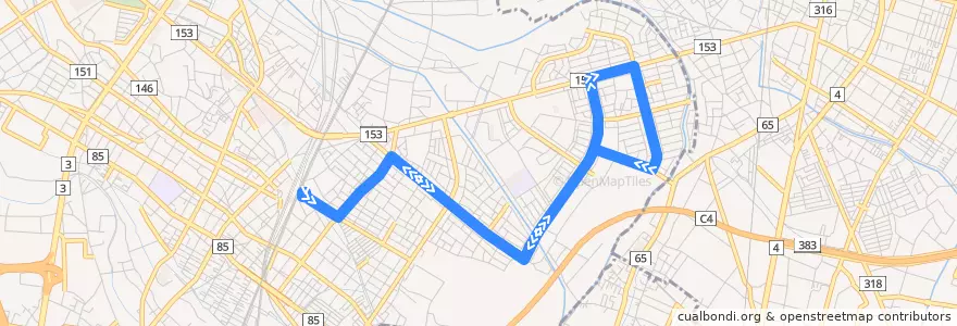 Mapa del recorrido 朝日バスKU21系統 久喜駅東口⇒吉羽・栗原循環 de la línea  en Kuki.